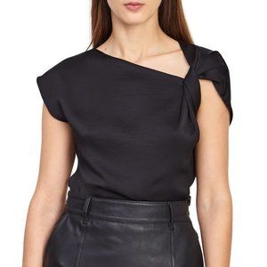 REISS Twist Sleeve Cut Away Neck Blouse